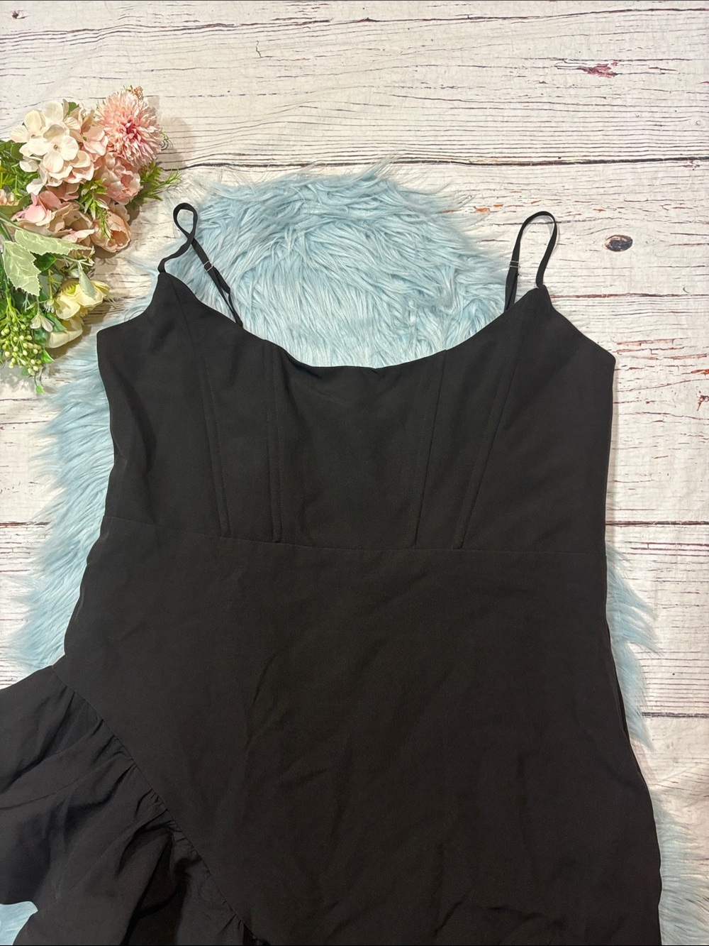 NWT Showpo Maura Maxi Scoop Neckline Ruffle High Low Dress in Black - Picture 10 of 10